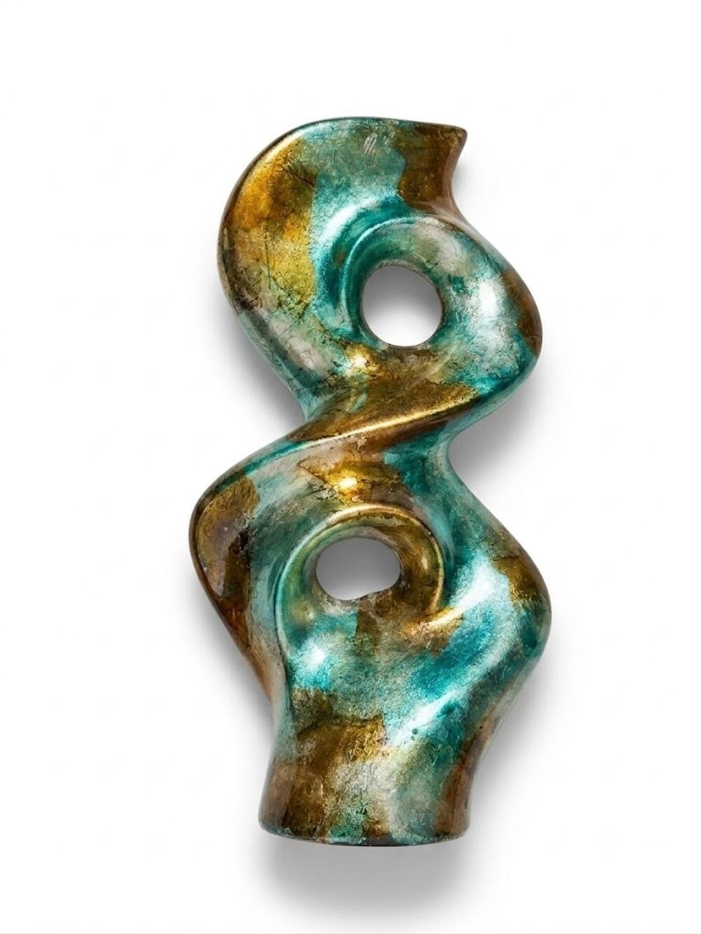 Heather Ann Swirl Abstract Statue Metallic Teal Gold Foil Foil-Leaf Decor 17.5"H